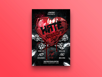 Hate Valentines Day Party Flyer 14 february anti valentine black broken heart bullets celebration flyer gatling gun hate valentine heart holiday light love metal nightclub party psd romantic single party valentines day