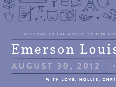 Emerson Louise baby birth announcement cat emerson family illustration typography
