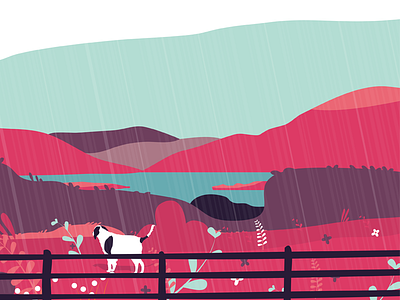 The View colour countryside dog flat design flowers illustration killarney lakes mountains nature trees view