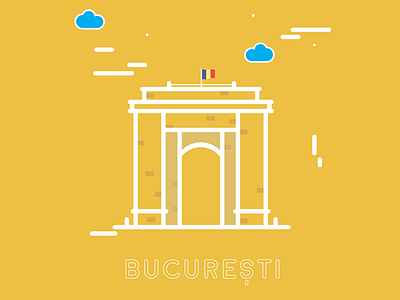 Bucuresti bucharest bucuresti building clouds flag flat design illustration red romania travel