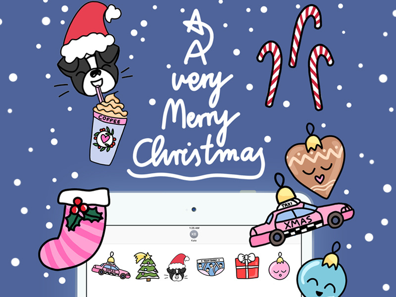 Xmas time! iOS Stickers for Yeah Bunny pink drawing emoji xmas stickerspack imessage stickers ivo yeahbunny