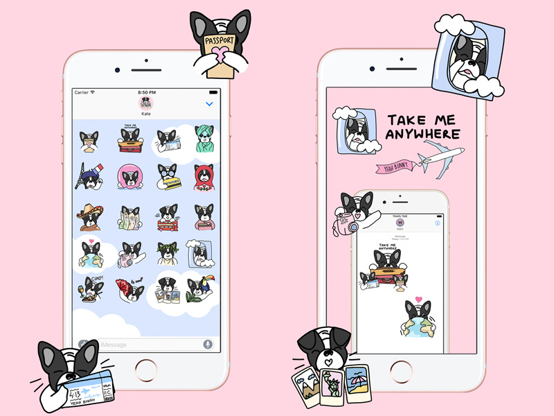 iOS Stickers for Yeah Bunny yeahbunny ivo stickserpack message travel iphone frenchie stickers drawing doglover dog illustration