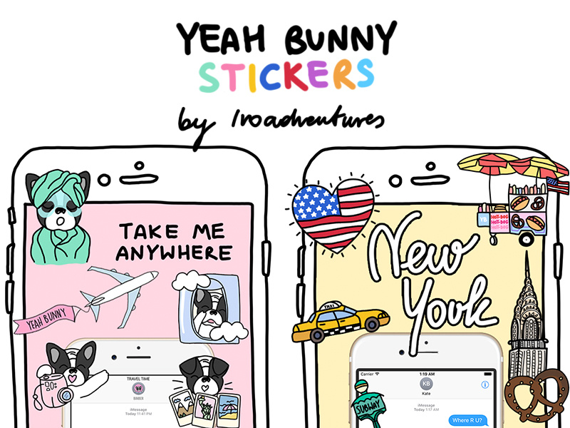 Yeah Bunny Stickers by me nyc yeahbunny ivo message travel iphone frenchie stickers drawing doglover dog illustration