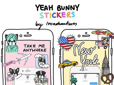 Yeah Bunny Stickers by me dog doglover drawing frenchie illustration iphone ivo message nyc stickers travel yeahbunny