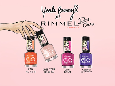Exclusive collaboration. Yeah Bunny x RIMMEL collaboration cosmetics drawing fashion illustration pattern pink rimmel yeahbunny