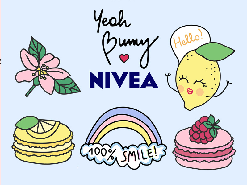Exclusive collaboration. Yeah Bunny x NIVEA flowers limited fruits pink pattern fashion cosmetics yeahbunny nivea collaboration drawing illustration