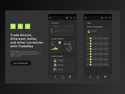 Trade Statistics UI app cryptocurrency design trade tradeapp ui ux