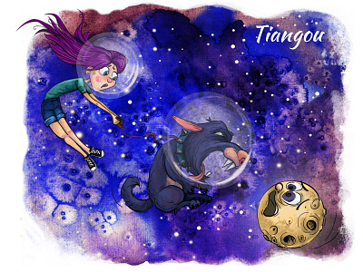 Tiangou characterdesign dog illustration moon spase tiangou