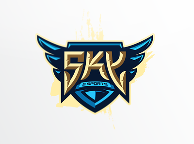 SKY E Sports blue branding crest design e esport gold logo rock shield sport sports stone team wings