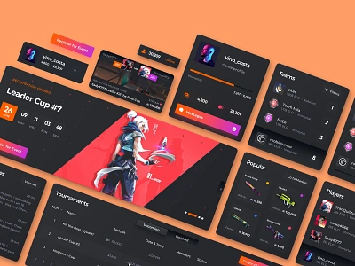 Game Tournaments Platform Desktop UI Kit competition corporate cup dark mode dark ui desktop gambling game gameplay gaming interface neomorfism platform tournament ui design ui kit ux design valorant web web design