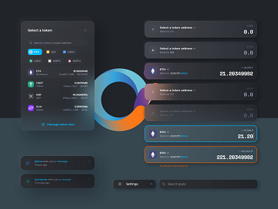 DeFi Dashboard UI Components alerts cards coins components crypto crypto design defi error field finance financial glass glassmorphism hover pop up states trading ui ui cards ui design
