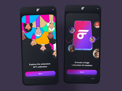 NFT Collection App Onboarding Screens app collection community crypto design cryptocurrency mobile app nft onboarding people society ui