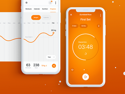 Jogco app clean gym minimal orange sports timer track ui ux white workout