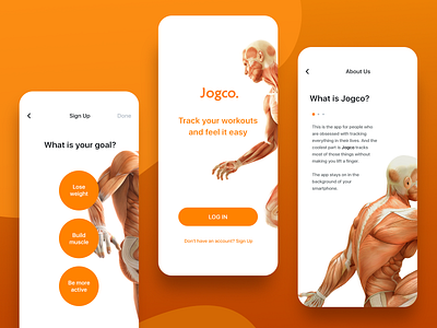 Jogco app clean clear design gym illustration minimal orange sports track ui ux white