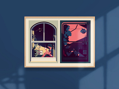 Midi Minuit coffee colorful exhibition illustration love minimalist people plants shade tea window