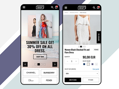 Crisp Theme Design dresses ecommerce fashion figma minimal mobile product page store style ui ux webdesign website webstore