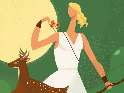 Artemis animals arrow bow deer design girl greek green huntress illustration vector woman