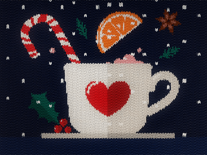 Glühwein after effects blue candy cane design illustration knitted motion graphics mulled wine oranges ugly christmas sweater vector