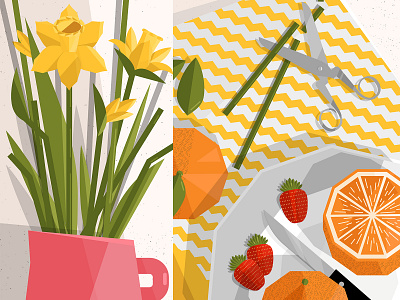 Still here still life [48] botanical illustration design flowers food and drink food illustration foodie green illustration oranges texture tulips vector