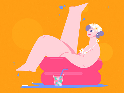 Summer Girl II bright colorful design girl heat hot illustration pool summer vector water woman