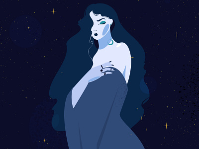 Night blue dark blue design girl illustration night sky stars vector woman
