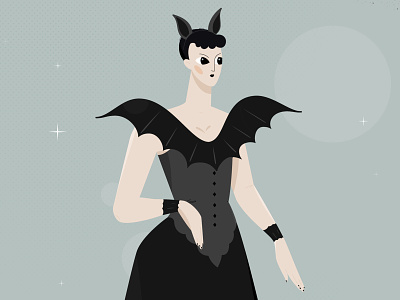 Bat Costume blue design girl halloween illustration spooky season vector vintage woman