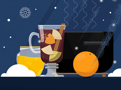 January blue design drink food illustration gluhwein illustration mulled wine snow snowflakes vector winter