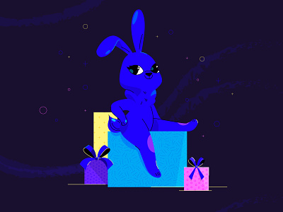 Bunny animal birthday blue bunny celebration character cute design gift illustration new year presents rabbit vector