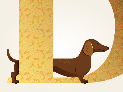 D Is For Dachshund 36 days of type animals brown dachshund dog illustration vector yellow