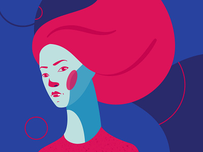 Self Portrait blue design female girl illustration long hair pink vector woman