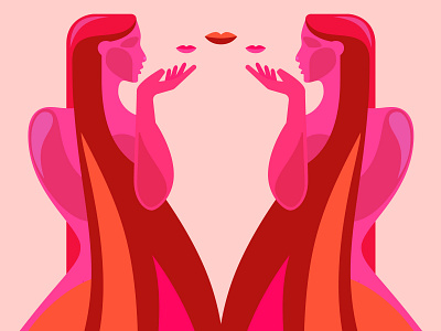 Kisses design girl illustration lips long hair pink red vector woman