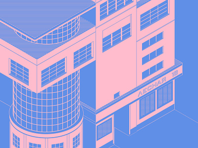 Moscow constructivism architecture blue design illustration isometric isometric illustration isometry pink vector