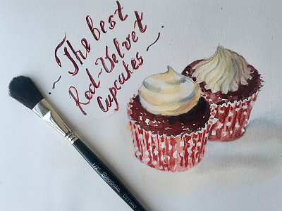 Red Velvet cupcakes sketches cream food illustration watercolor