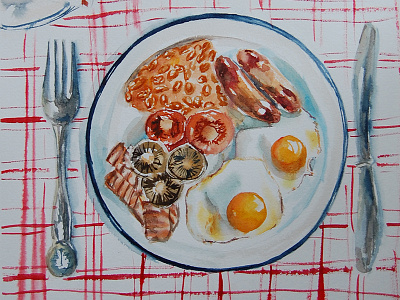 Breakfast breakfast eggs english food illustration sausage watercolour