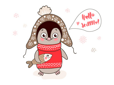 Cute penguine says Hello animal baby bird cartoon character cute design funny illustration penguine smile