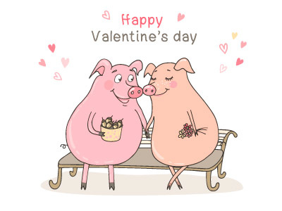 Two cute pigs fallen in love animal cartoon couple cute day funny heart love pig romantic smile valentine