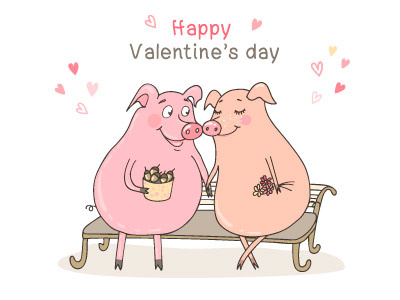 Two cute pigs fallen in love