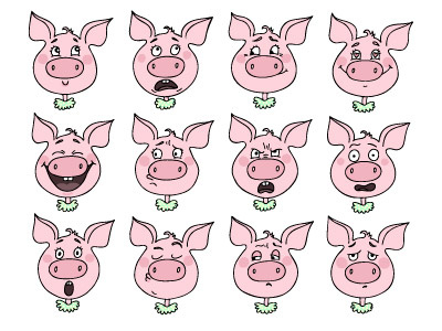 Set of emotions cute and funny pig