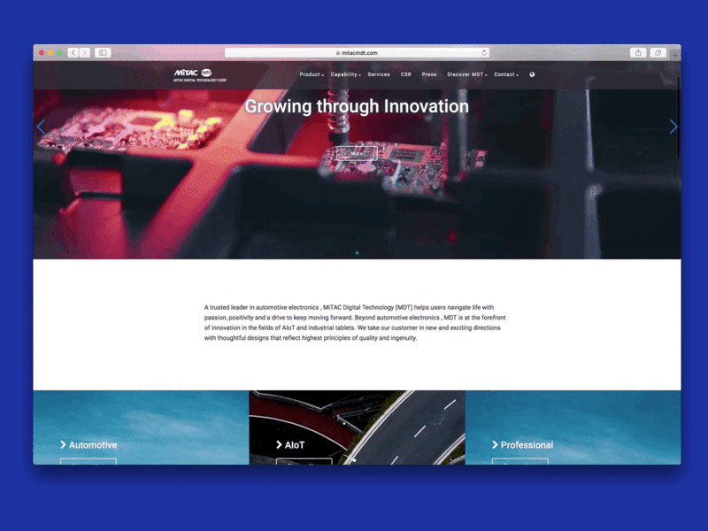 MDT website a iot automotive landing page uiux visual design website