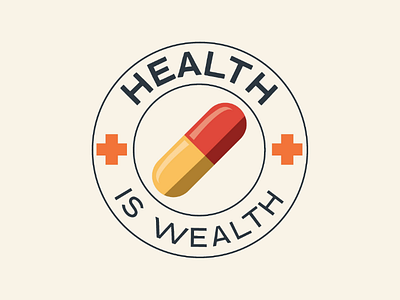 Health is is your wealth akira badge design graphic health pill illustration illustrator logo medicine orange patch red vector yellow