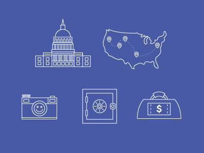 Simple Icons for Annual Report bag camera congress icon illustration safe usa vector