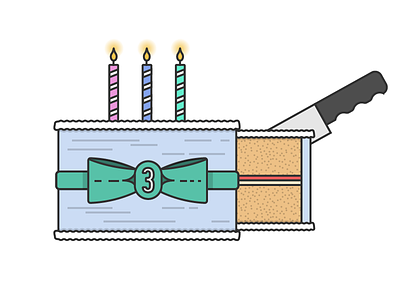 It's our 3rd birthday! birthday cake flat illustration line vector