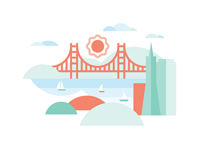 San Francisco boats city golden gate bridge illustration landscape san francisco sky water