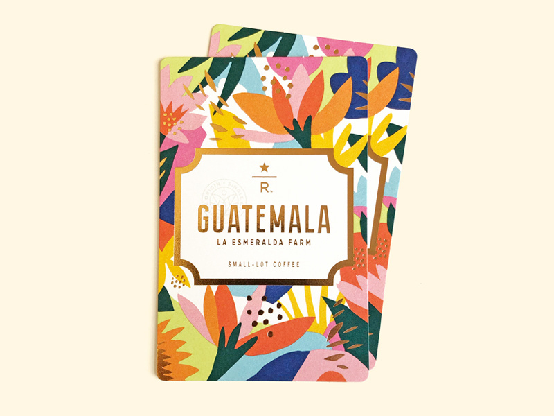 Guatemala La Esmeralda Farm flower foil print illustration design starbucks coffee
