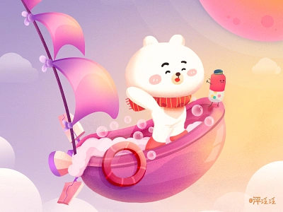 Flying bear cartoon cute design illustartion ui