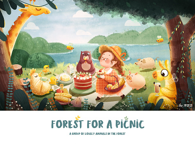 The forest for a picnic character art design girl illustartion illustration