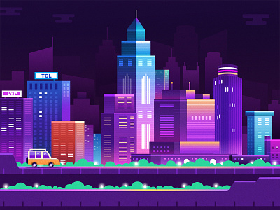 City night scene city illustration isometric