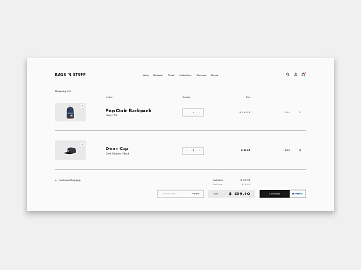 Bags n Stuff - Shopping Cart ecommerce interface layout minimal modern ui ui design user interface web web design website