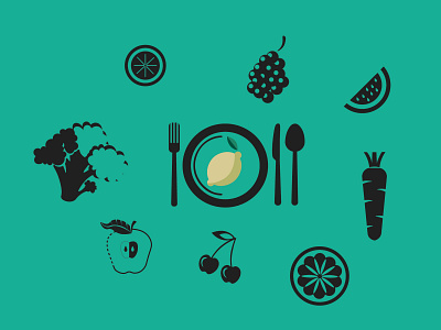 . apple broccoli carrot cherry cutlery fruit vector fruits grape icons illustrator lemon nutrition orange