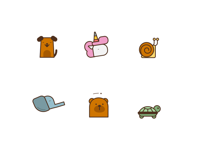 icon set - animals animation bear dog elephant icon iconset lottie lottiefiles motion snail turtle ui unicorn